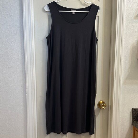 J Jill Stretch Jersey Knit Midi Dress Sleeveless Size Medium Gray Minimalist - Picture 3 of 10